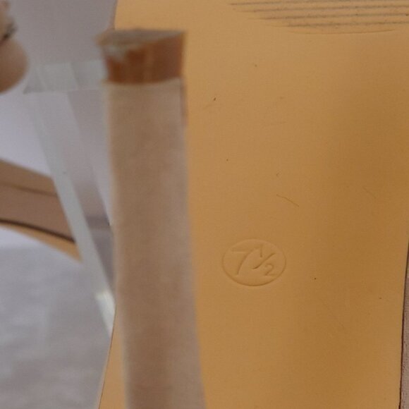 Olivia Ferguson Tan Microsuede 4.5 Inch Stiletto Open Toe Shoe, Size 7.5 - Picture 9 of 10